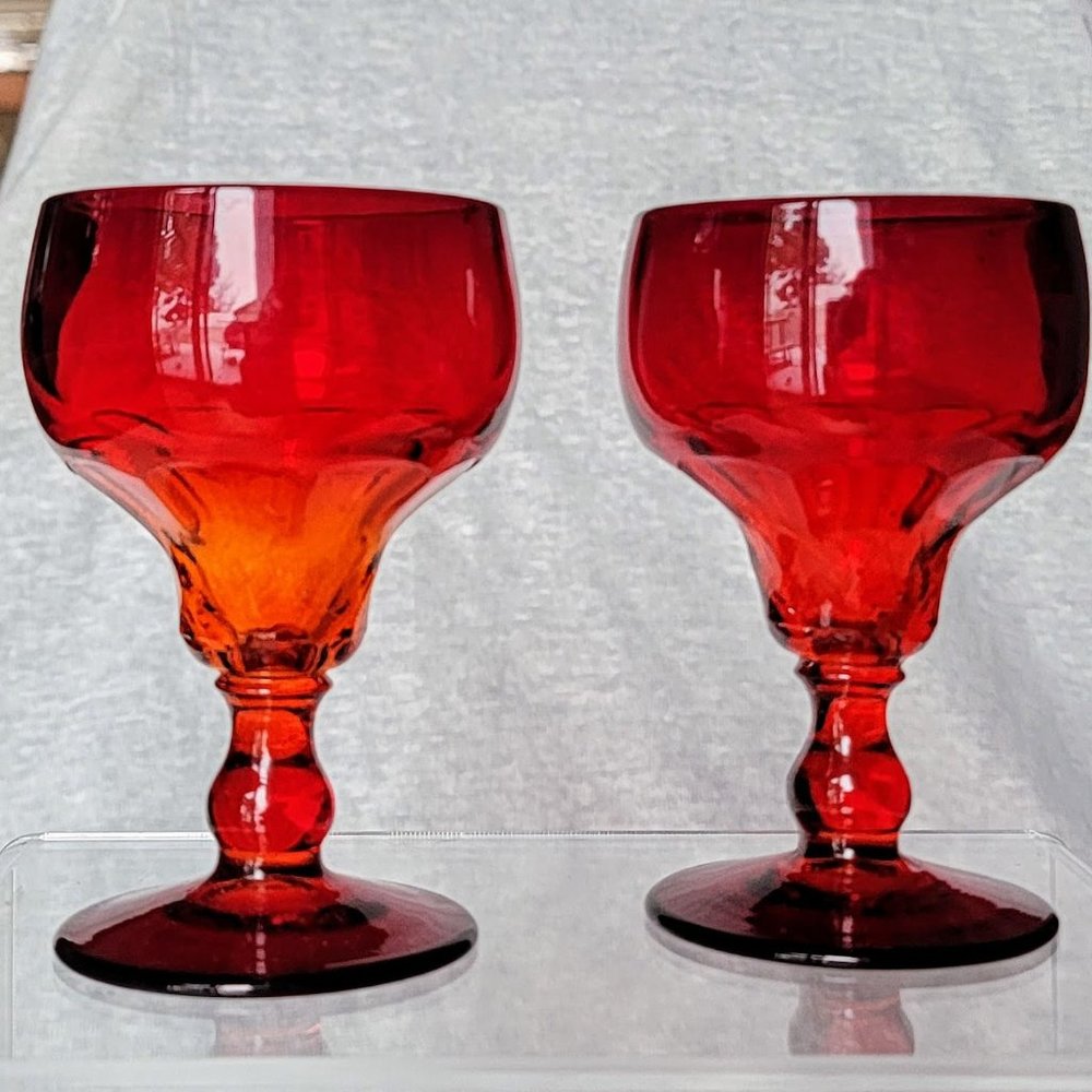 SET OF 4- 4" Fenton Georgian Ruby Red Champagne/tall stemmed sherbet glasses